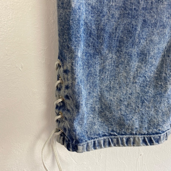 Vintage 80s Tioga Sport Womens Denim Skirt Size 6 Conchos Western Lace Up Slits - Picture 5 of 10